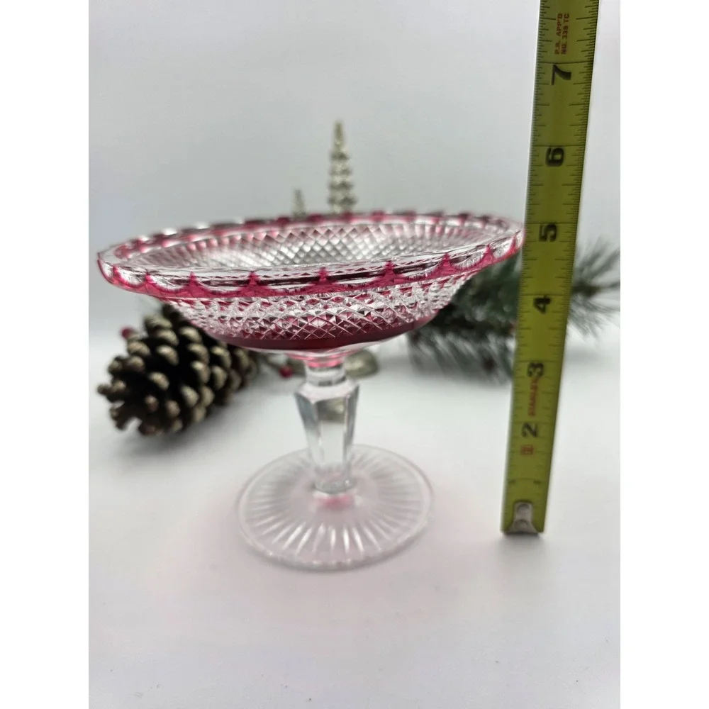 Vintage Cranberry Flash Glass Compote 6